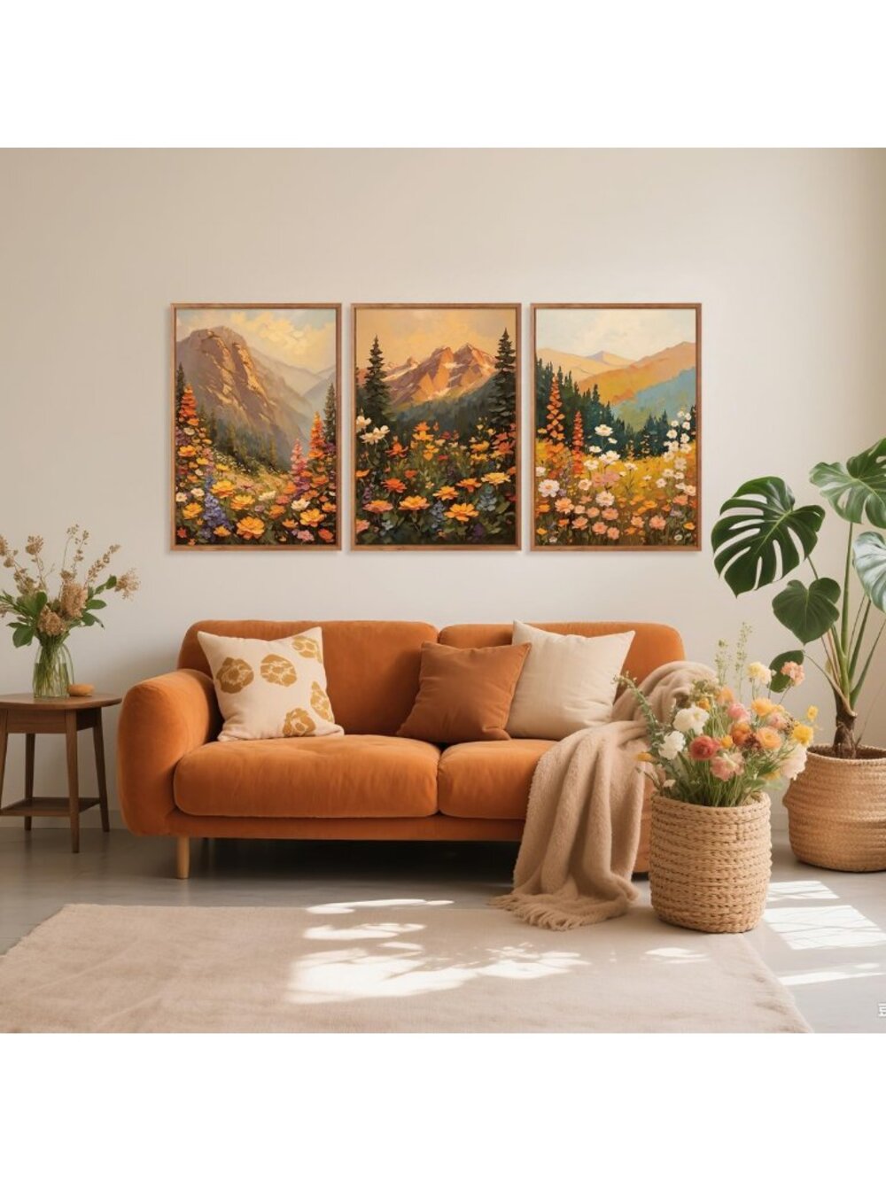 Set of 3 Framed Mountain Wildflowers Canvas Wall Art - 16x24 Inch Decor